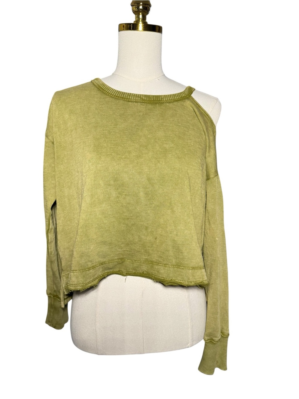 Pilcro Anthropologie Olive Acid Wash Crop Sweatshirt Sz S Open Shoulder